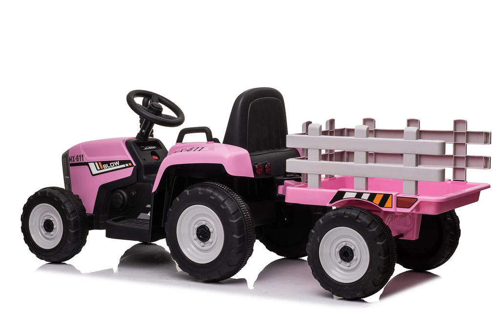 Elektromos gyermek traktor utánfutóval 12V - rózsaszín