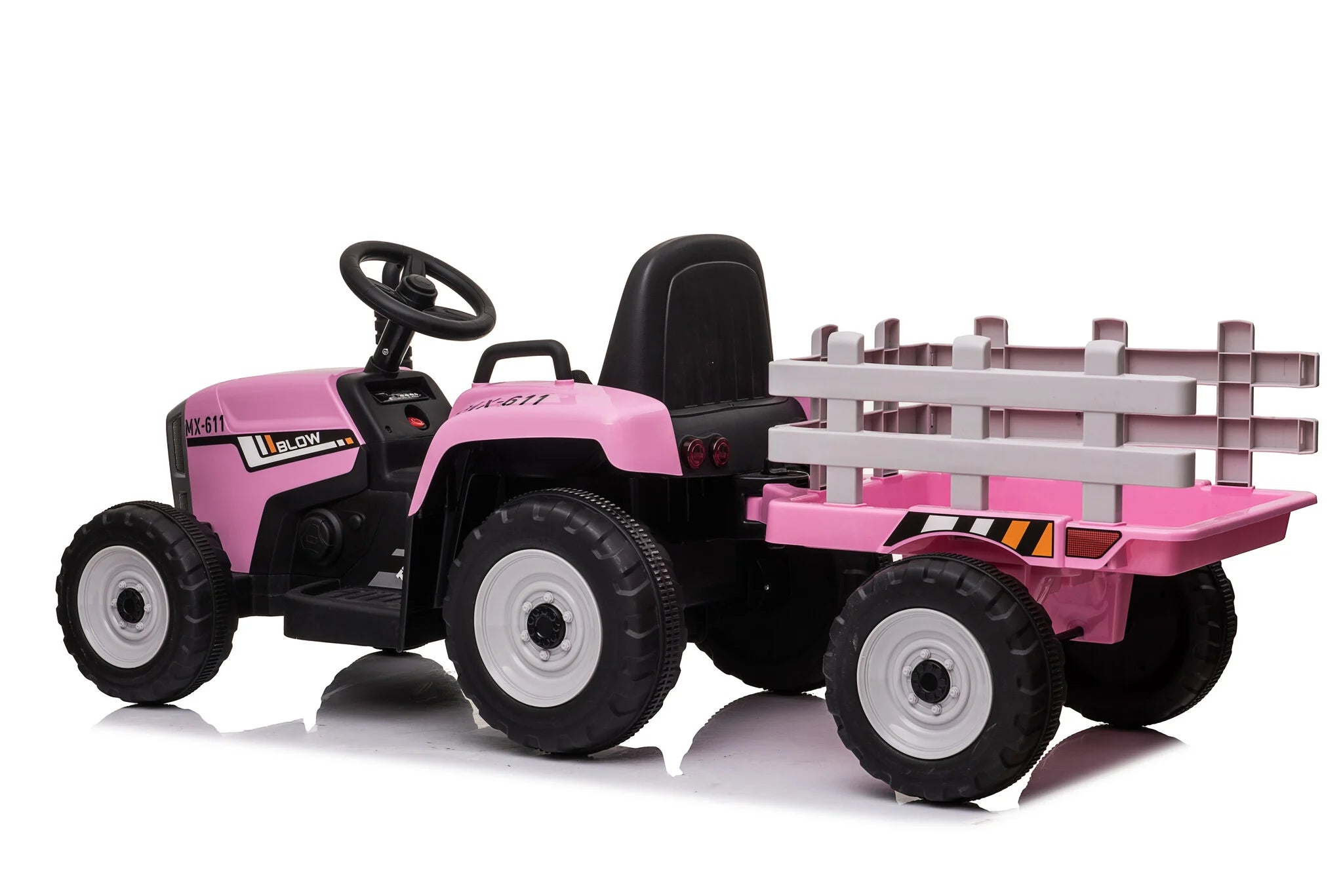 Elektromos gyermek traktor utánfutóval 12V - rózsaszín