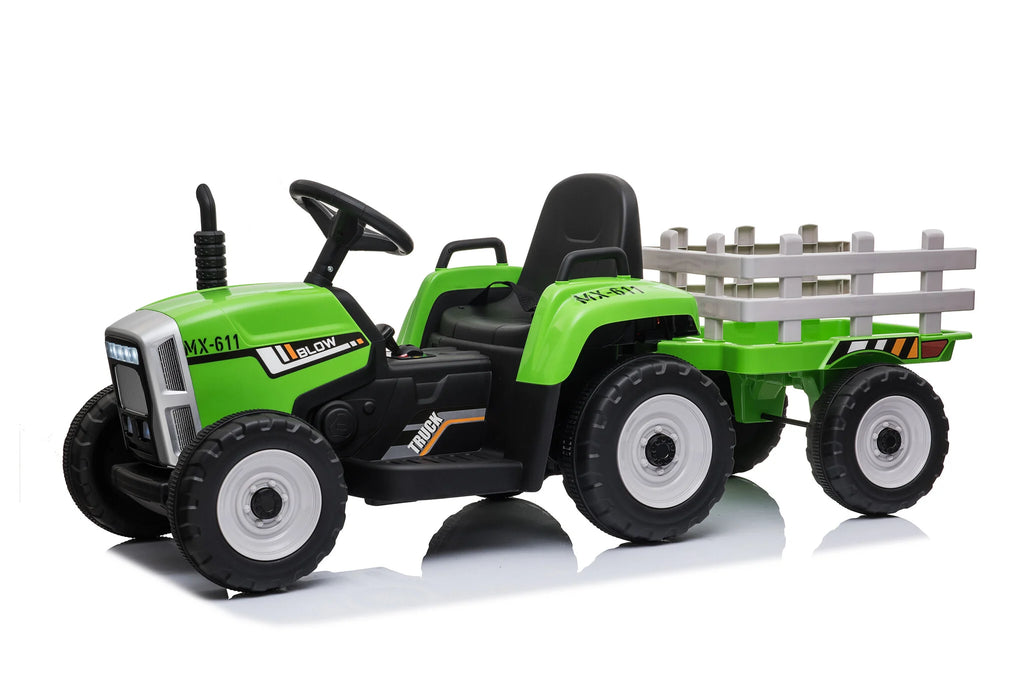 Elektromos gyermek traktor utánfutóval 12V - zöld