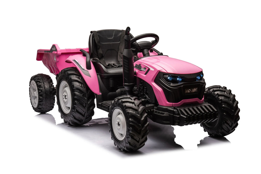 Traktor utánfutóval 24V - rózsaszín